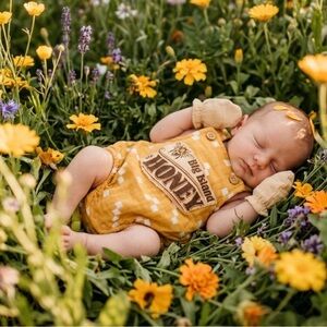 Yellow Baby Romper with patch “Big Island Honey “